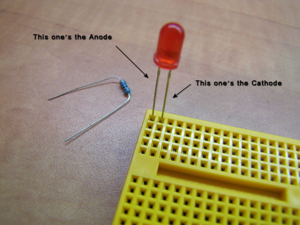 LED inserted into the breadboard