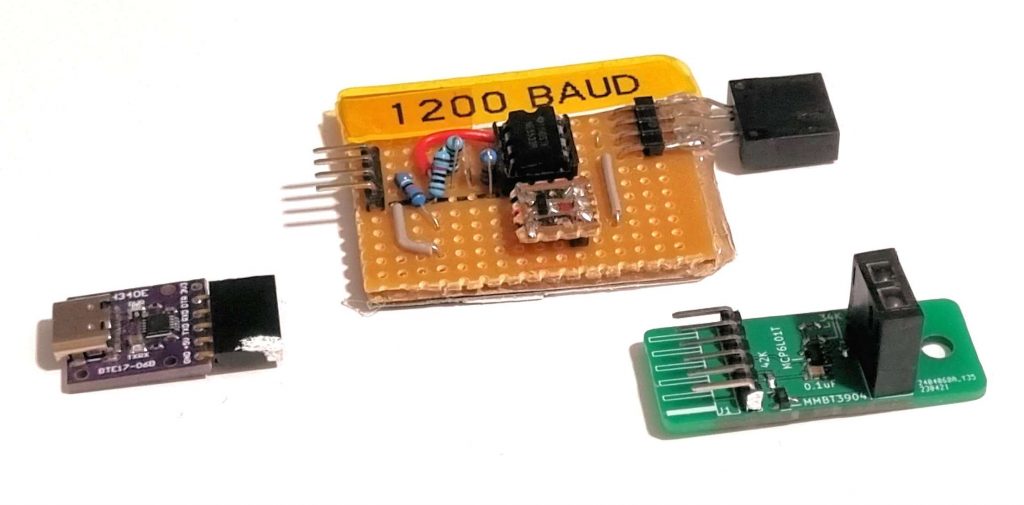 Prorotype and final sensor programmers, with a bought USB-to-UART adapter