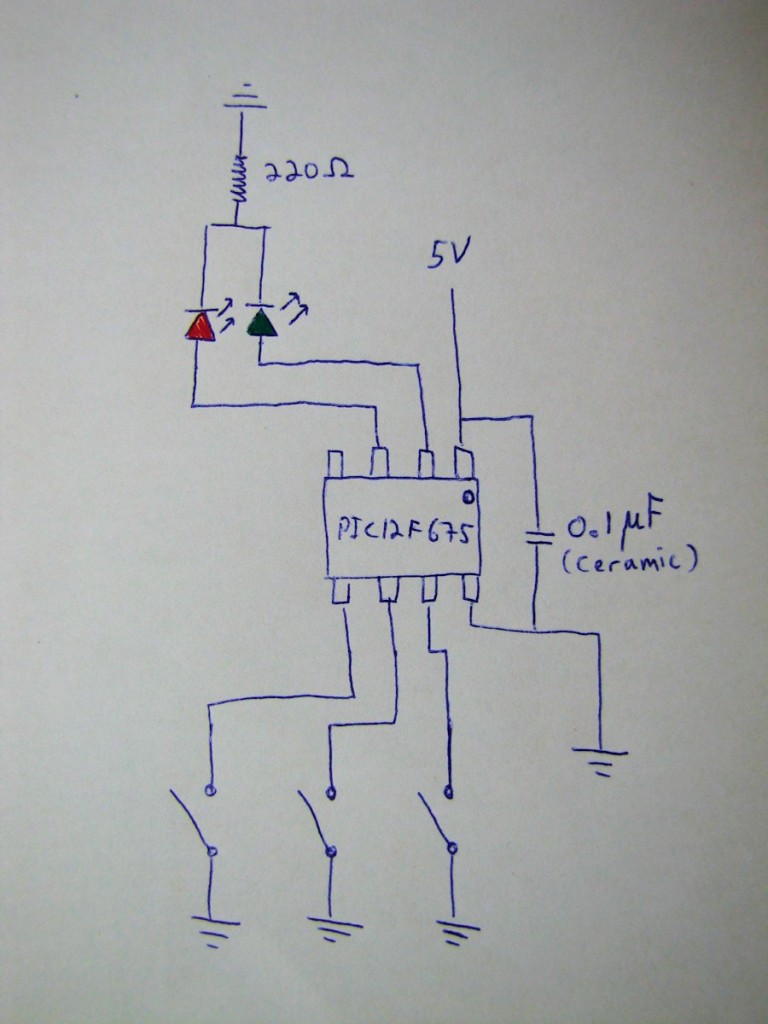 שרטוט סכמטי של מעגל "מנעול הקוד"