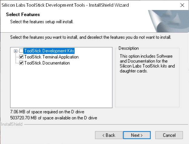 ביטול הבחירה ב-Development Kits בהתקנת התוכנה ToolStick Terminal