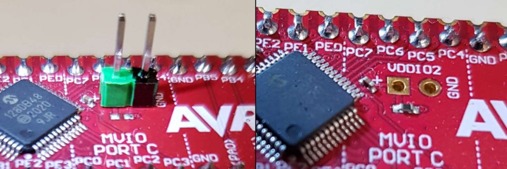 לפני ואחרי: התאמת לוח Curiosity Nano עם AVR128DB48 למתח חיצוני ל-MVIO