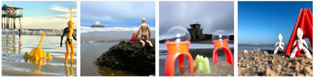 נהנים על החוף בזמן פלישת חייזרים מיטיבים, על פי DALL·E