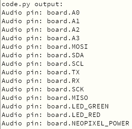 פלט הקוד לזיהוי פינים מתאימים ל-MP3 על ה-Xiao RP2040