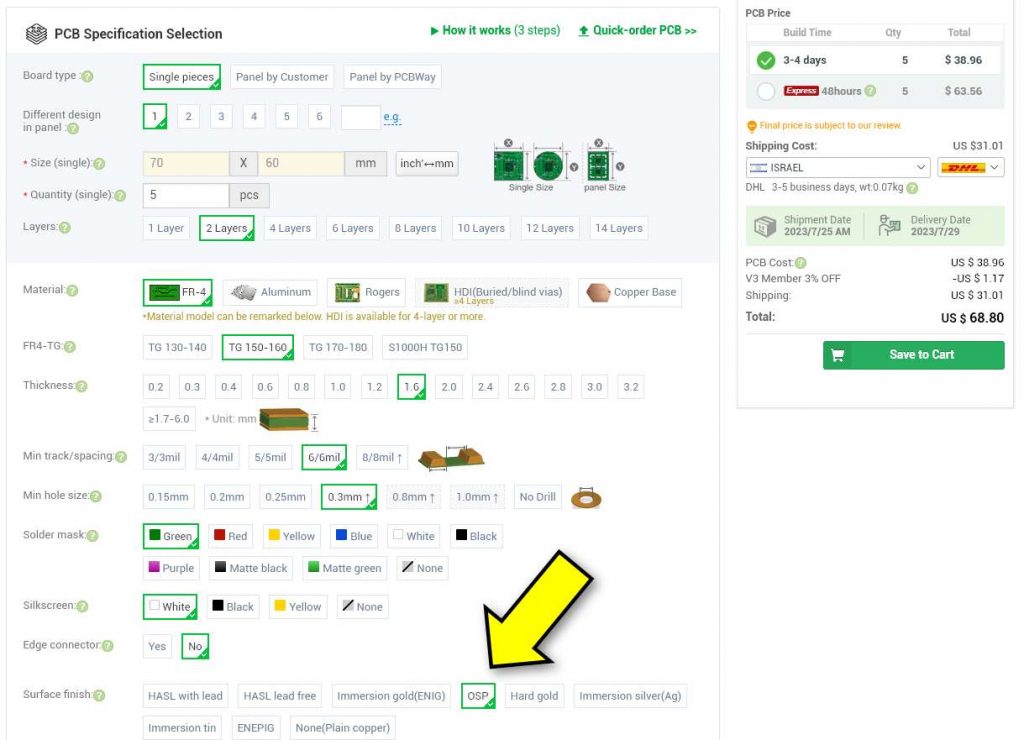 בחירת ציפוי OSP באתר PCBWay